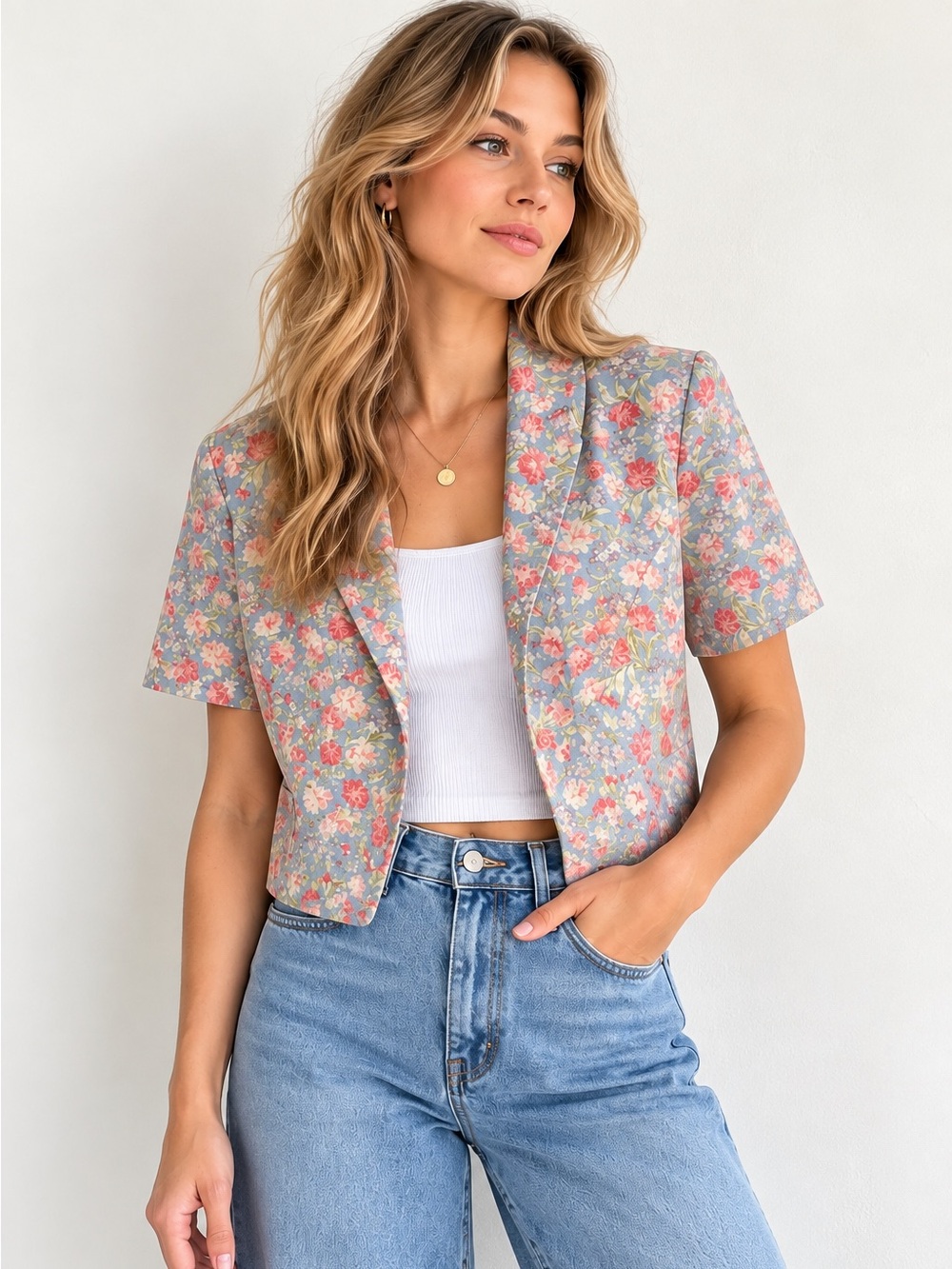 Vintage Laura Ashley Floral Cropped Blazer Jacket Made in Great Britain 12